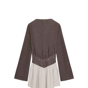 Brown and Cream Long Sleeve Dress